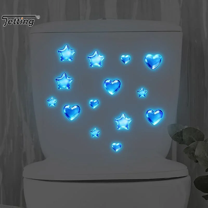 Toilet Sticker Blue Stars Hearts Design Glow in the Dark Removable Self Adhesive Luminous Bathroom Wall Art Nighttime