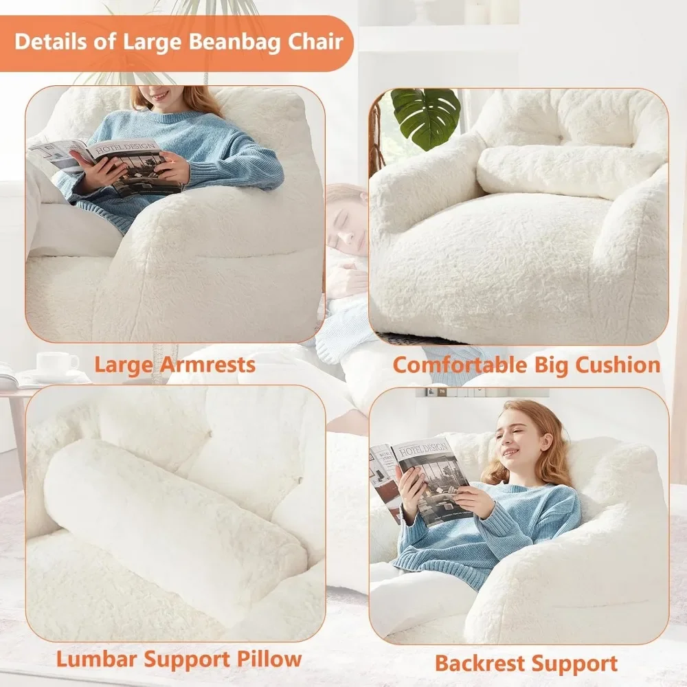 Giant Bean Bag Chairs for Adults with Filling Comfy Large Bean Bag Sofa Chair with Armrest Plush Soft BeanBag Lazy Couch Sofa