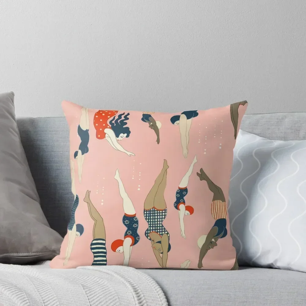 

Diving ladies from a vintage era repeat pattern design. Lovely rose background Throw Pillow Cushions For Sofa pillow
