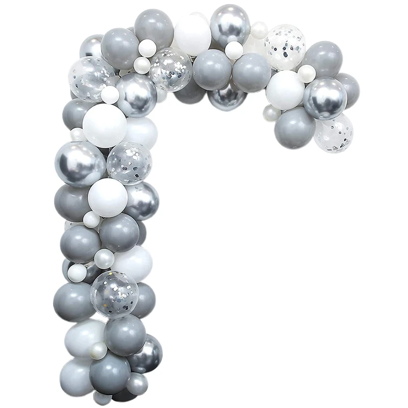 Gray White Balloon Garland Kit Metallic Silver Aluminium Foil Balloon Wedding Birthday Party Baby Shower