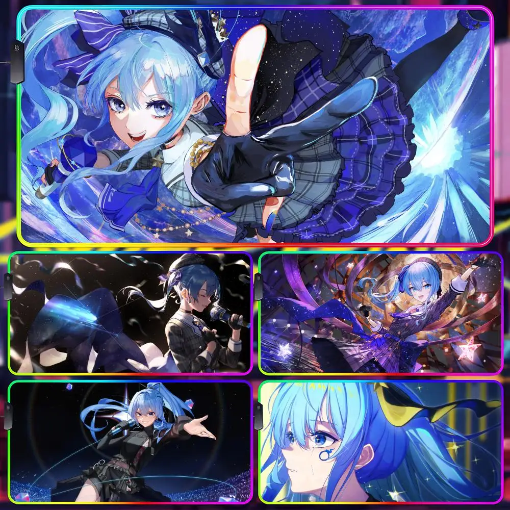 

H-Hoshimachi Suisei Anime Mouse Pad Gamer Luminescence Led Mouse Pad Gaming Table Rgb Deskmat Keyboard Pc Mousepad