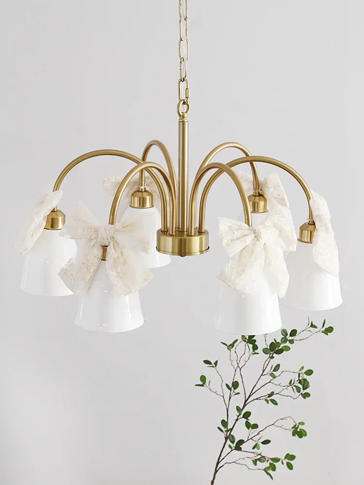 High grade French bow bedroom chandelier American modern  maiden heart ceramic study cloakroom lamp