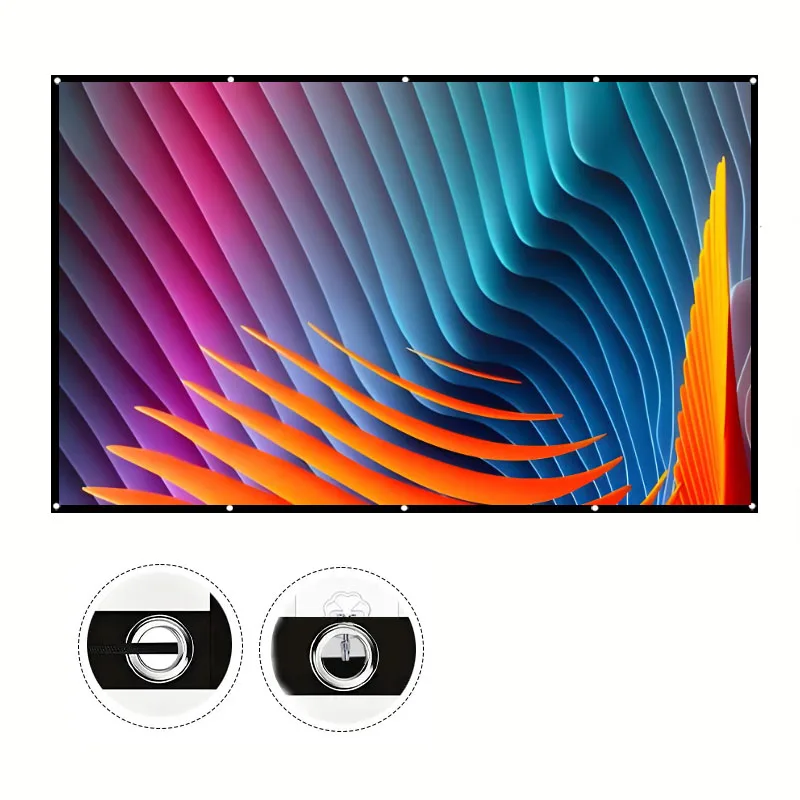 Tela de projeção de filme branco clássico de 60 polegadas com corda. Pode ser limpo e engomar sem se preocupar com ficar sujo.