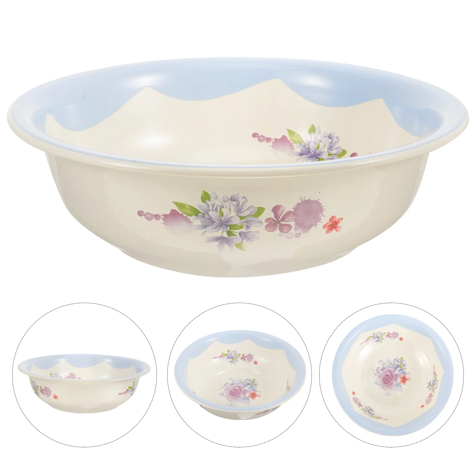 

Enamel Basin Washbasin Thickened Laundry Vegetable (28cm Blue Rose Extra Thick) Soup Storage Bowl Round Lard Oil