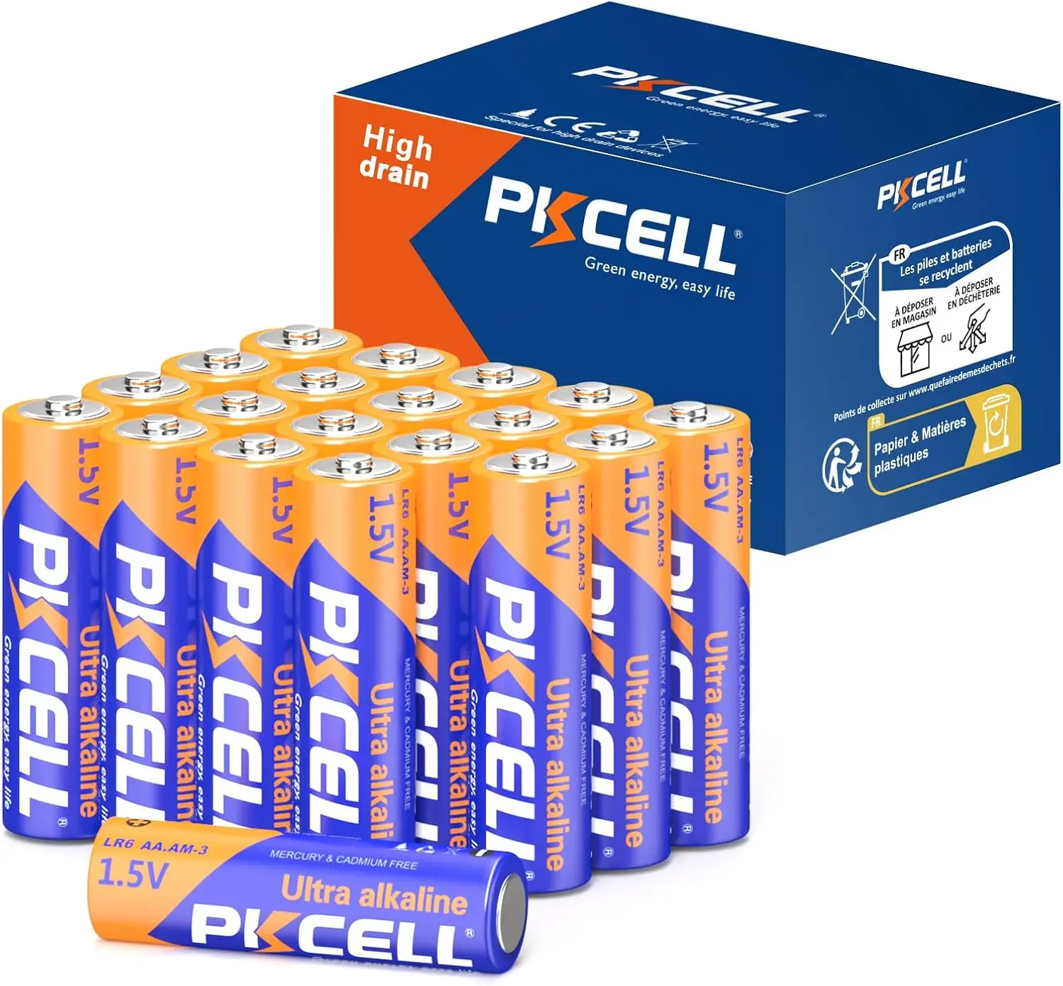 PKCELL 20PCS LR6 1.5V Alkaline Double A Battery 1.5V LR6 AA AM3 Batteries Double A Alkaline Batteries for Clock Toys Remote