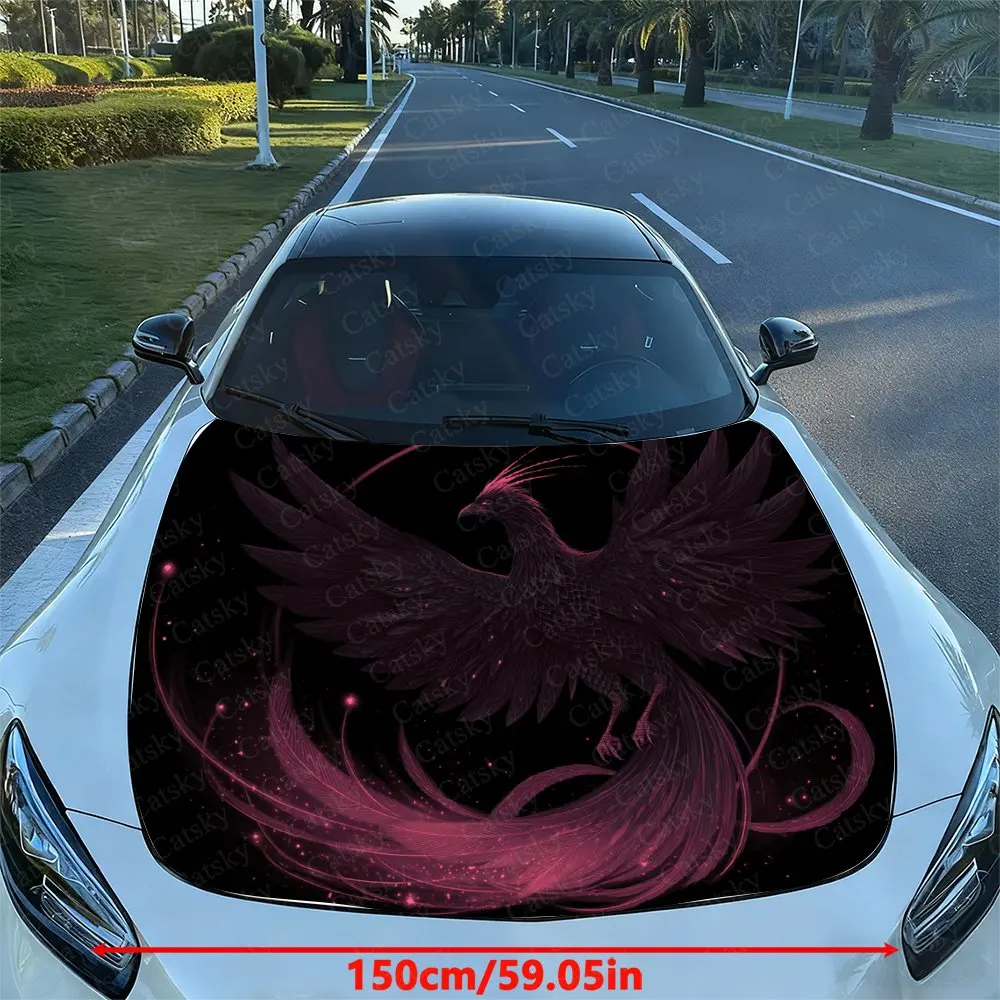 Pink Ink Phoenix Car Vinyl Wrap, PVC Material Waterproof Car Hood Sticker