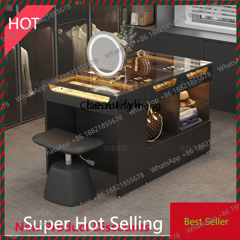 Middle Island  Jewelry Storage Chest of Drawers Dresser Integrated Light Luxury Display Cabinet Made of Glass with Lights