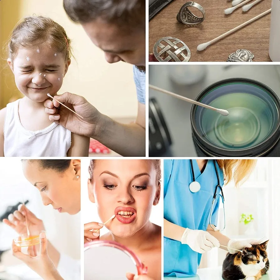 200 Uds. Hisopos de algodón Extra largos de 6 pulgadas con mangos de madera hisopos de algodón de tallo largo herramienta aplicadora con punta para maquillaje de ojos