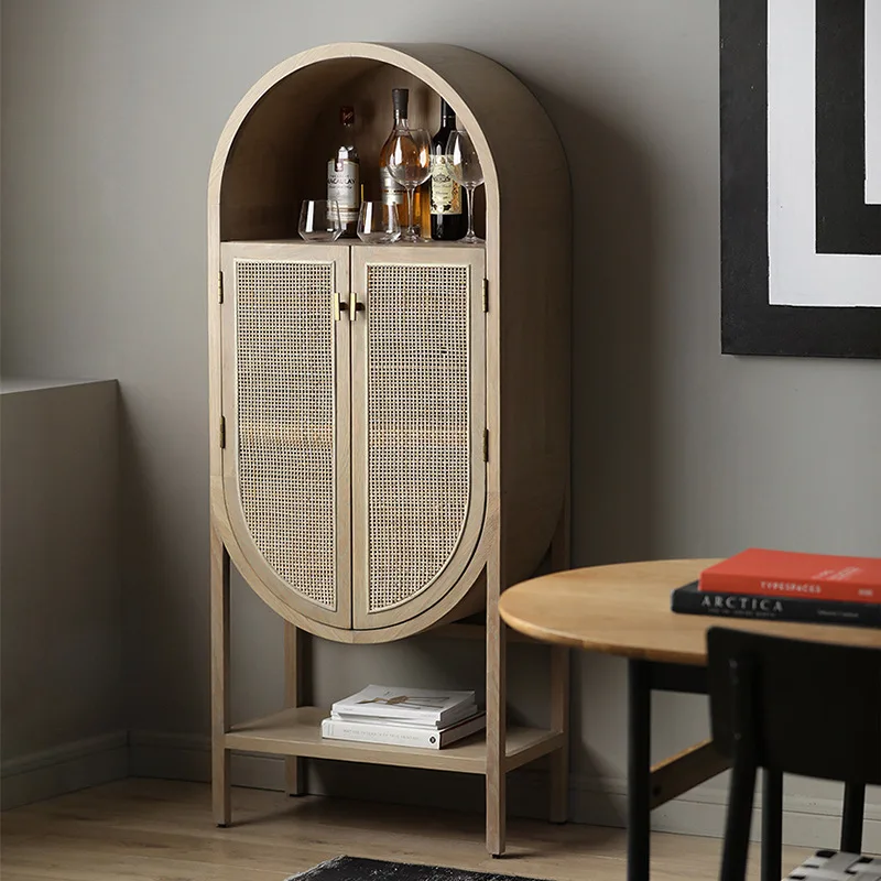 

Скандинавский овальный шкафчик из цельного дерева из ротанга для гостиной, простой японский современный шкаф на крыльце, шкаф для хранения в спальне