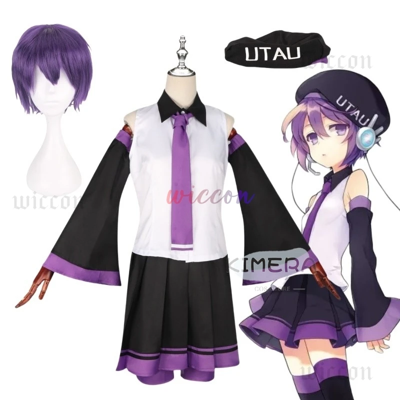 Virtual Singer Utta Cosplay Costume Anime Utaaa Dress Top+skirt+hand Sleeves Hat Headwear Carnival Loli Role Playing Party Suit