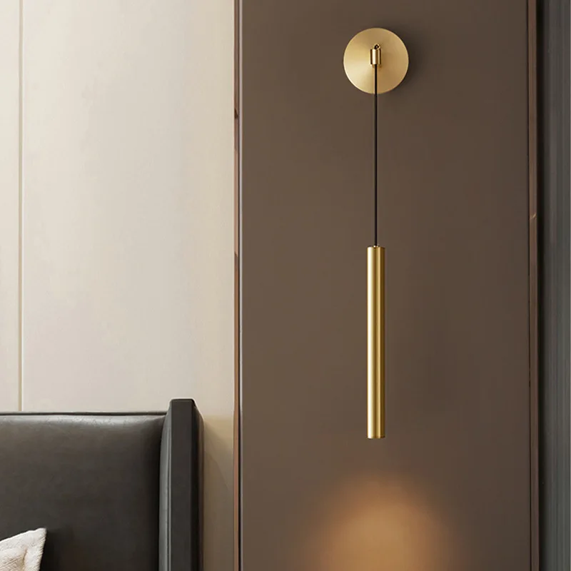 Light Luxury Copper LED Wall Lamp Height Adjustable Gold Black Brass Warm Atmosphere Sconces For Bedside Foyer Hotel Room