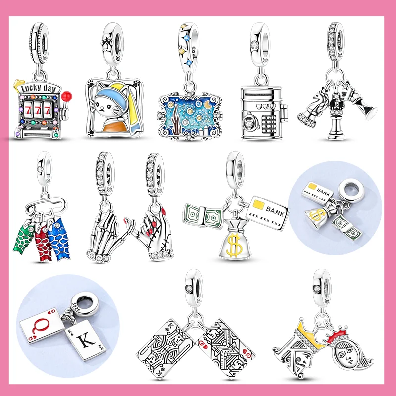 925 Sterling Silver Art Pattern Charms Bead Fit Original Bracelet Bag Keychain Earring Charm Bead Pendant Diy Women Jewelry Gift