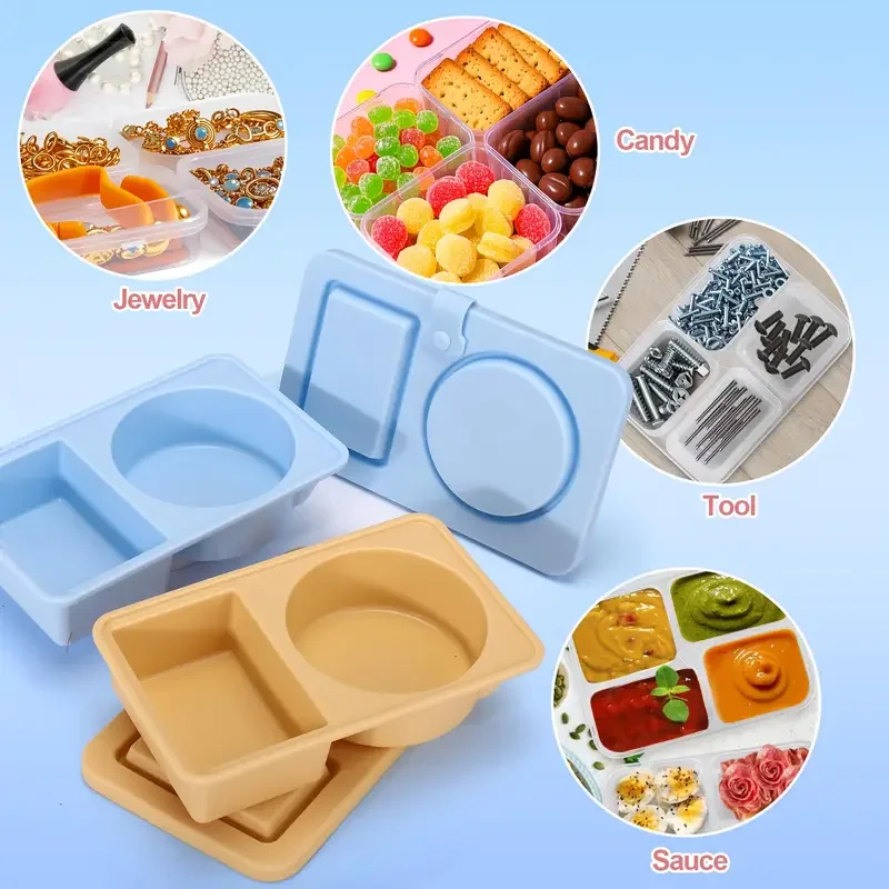 Wiederverwendbare Silikon-Snackbehälter mit Deckel, Doppelfach-Snackbox-Behälter, kleine Mini-Snackboxen für Lebensmittel für unterwegs