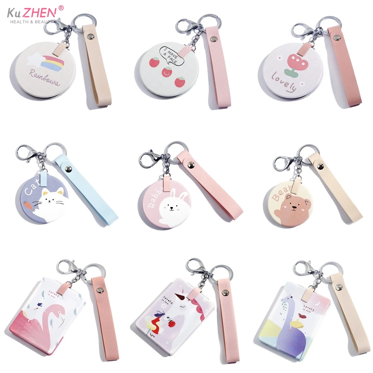 1pcs Makeup Mirror  Korean Fashion Makeup Mirror Small Round Mirror Keychain Double-Sided Folding Mirror Portable Mirror Pendant