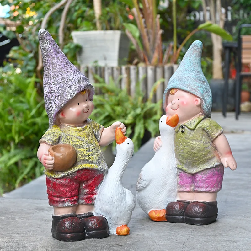 Cartoon Figure Statue for Garden Outdoor Animal Sculpture Resin Art Crafts for Landscape Kids Playground Kindergarten Ornament