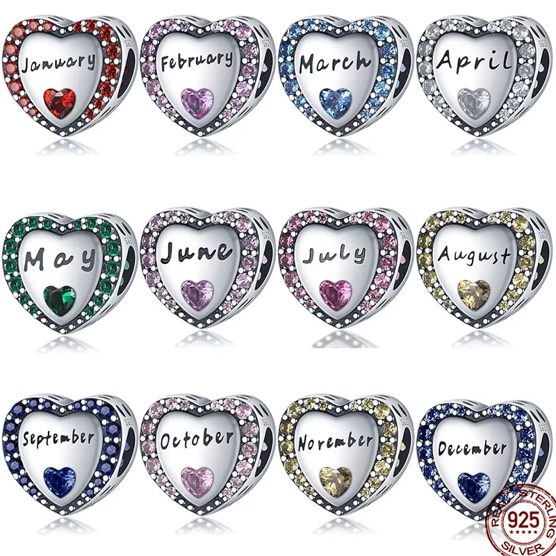 925 Sterling Silver Month Birthday Stone Round Beads fit Women Charm Bracelet Bangle DIY Jewlry Making 4