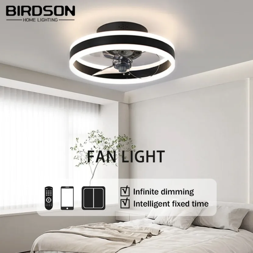 

LED Ceiling Fan Light with Remote Control App Powerful Silent Intelligent Ceiling Fan Restaurant Living Room, Home Light