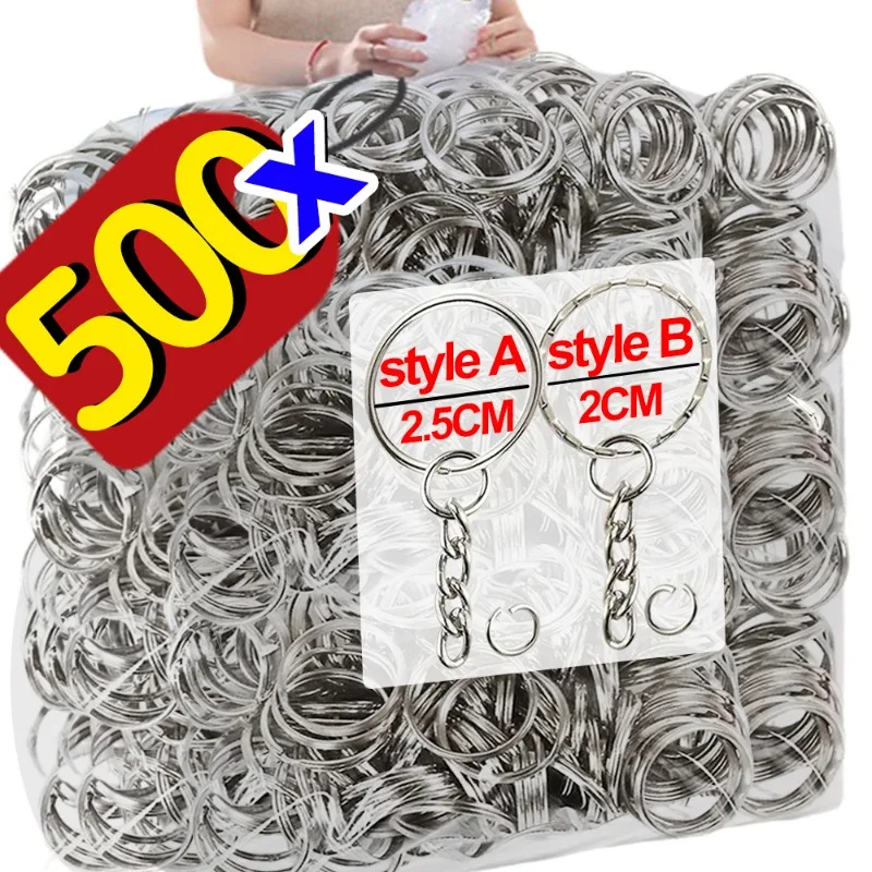 50/500Pcs Metal Blank Keychains Silver Plated Opening Split Ring Keyring Key Holder Rings DIY Findings Making Keychain Accessory