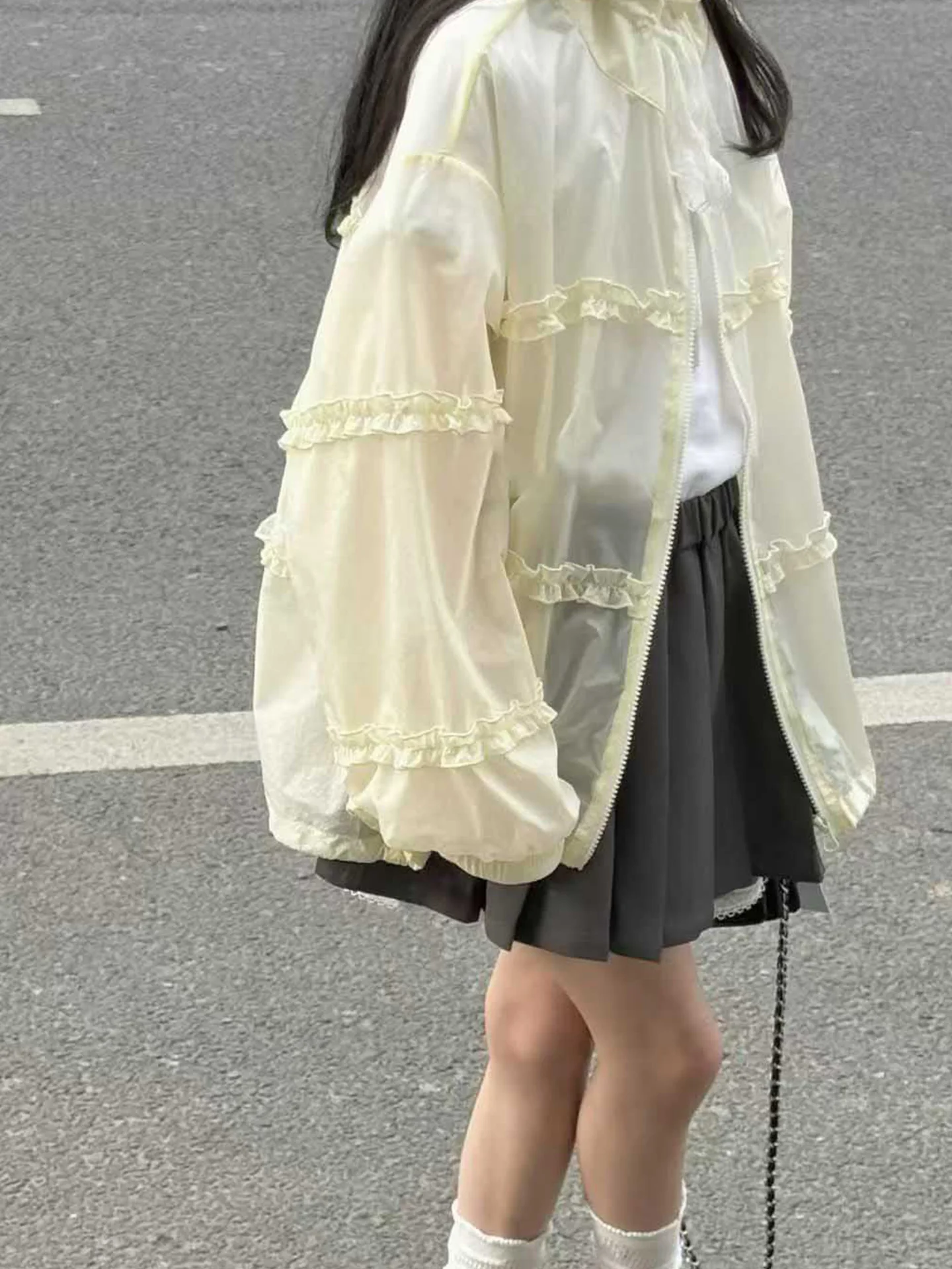 女の子用軽量通気性ファッションサマージャケット子供用日焼け止め服半袖イエロートップス