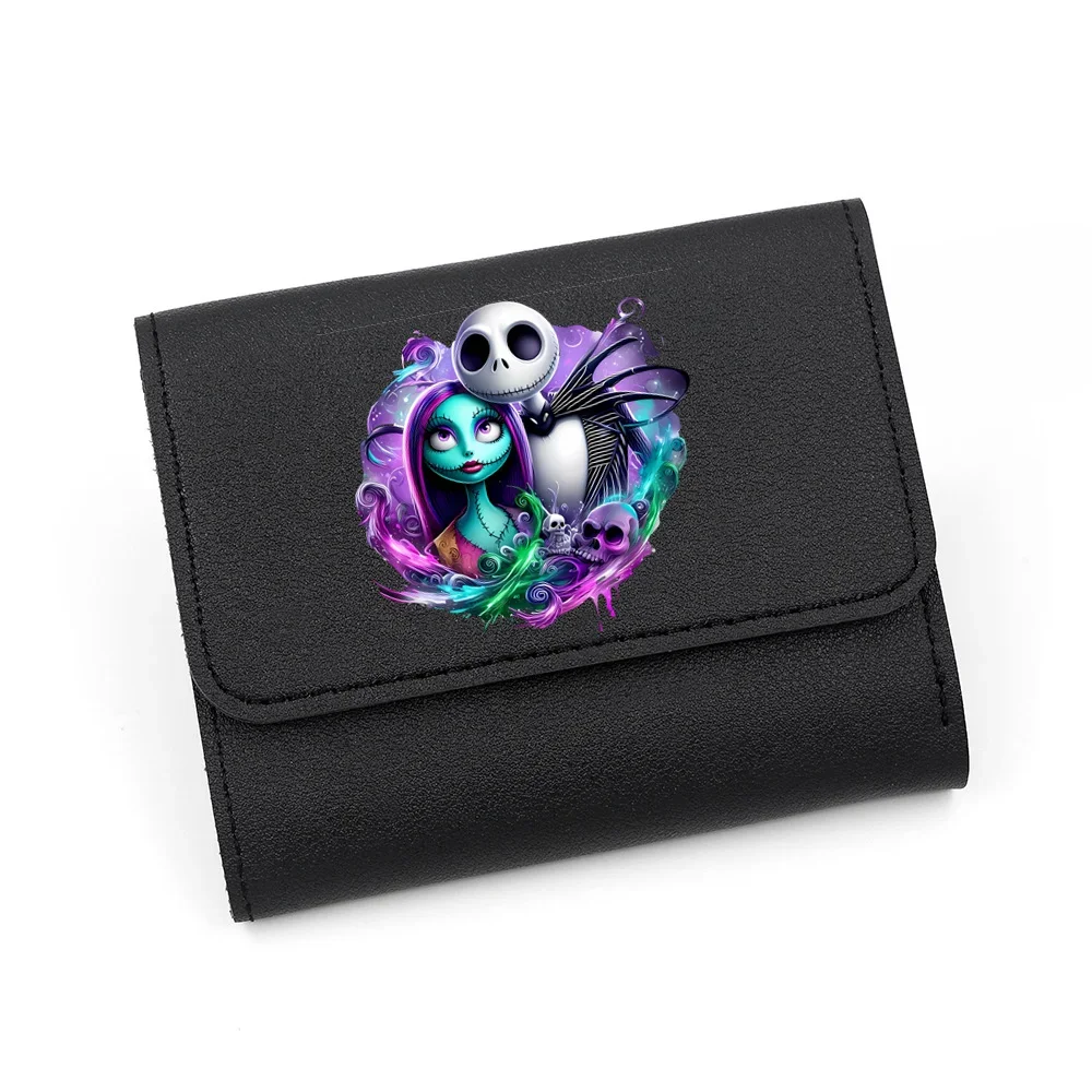 Disney\'s The Nightmare Before Christmas Jack Sally Women\'s Wallet Short Leather Halloween Female Coin Purse Hasp Zipper Purse