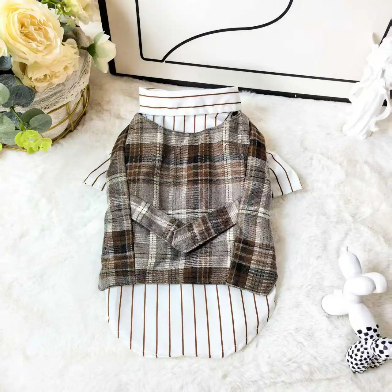 Dog Clothes For Teddy Bear & Bichon 2-piece Set Woolen Coat Shirt Vest Warm Winter Outfits pet Fashion Costume view 3