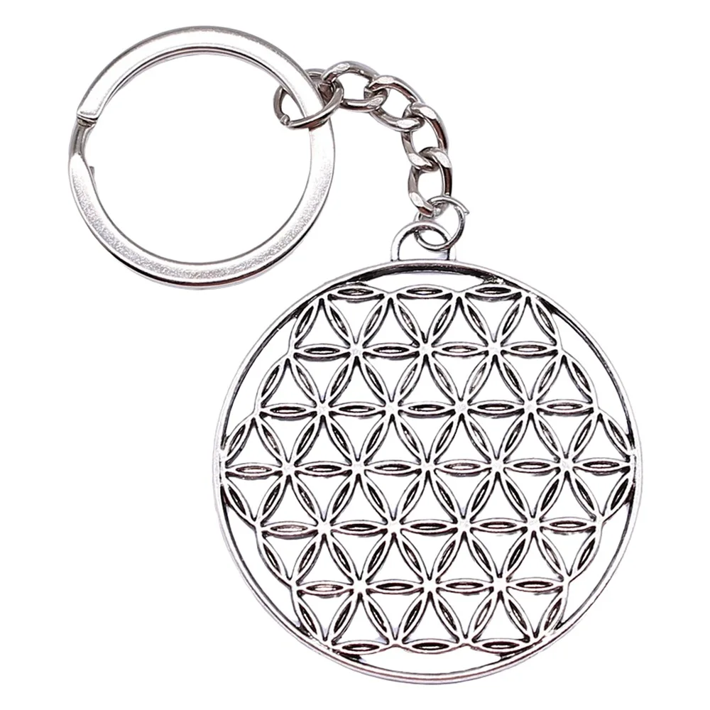 Woemn Men Keychain Dropshipping Antique Silver Color 48x44mm The Flower Of Life The Seed Of Life Pendant Keyring Gift