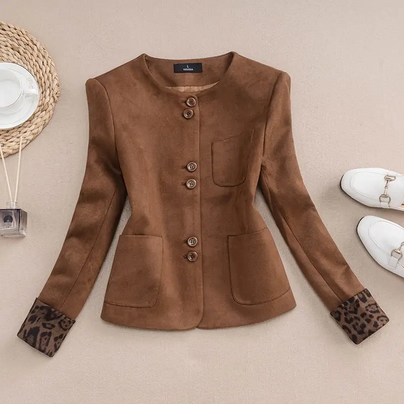 

Женская укороченная верхняя одежда с круглым вырезом, приталенная, модная, для повседневной носки, ветрозащитная, на пуговицах, с длинными рукавами, из полиэстера, весенняя