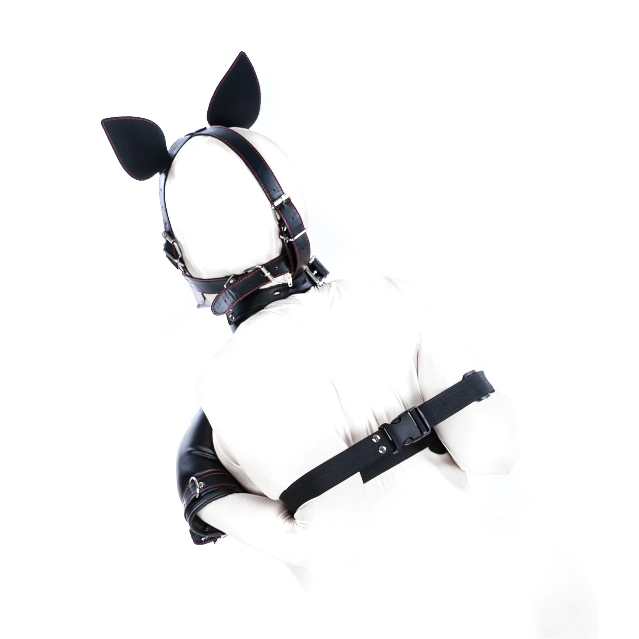 Dog Cosplay Costumes of Leather Restraints Collar and Half Face Mask with Fetish Gloves for Couples Bdsm Slave Bondage Flirting