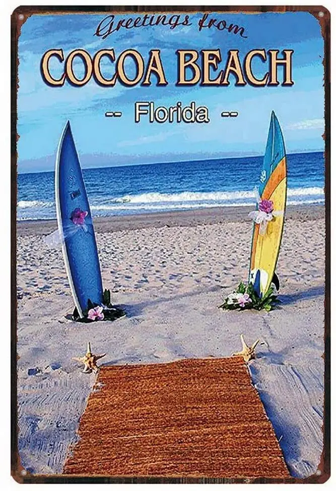 Letrero decorativo vintage de Cocoa Beach, de metal, para decoración de pared, puerta o habitación, de 8x12 pulgadas.