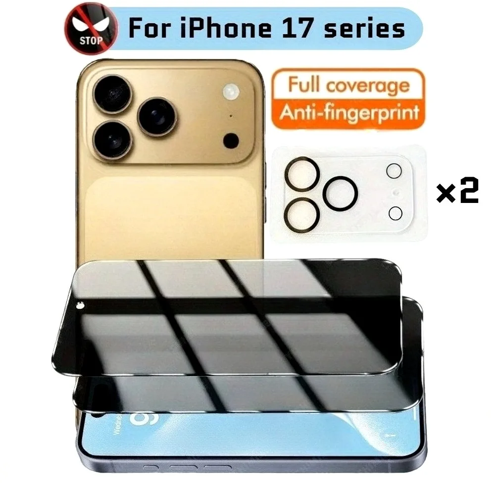 

2 шт. закаленное стекло с полным покрытием для iPhone 17 16 15 Pro Max 14 13 12 11 Pro 17Air 16e 14 15 Plus с 2 шт. HD-объективом для камеры