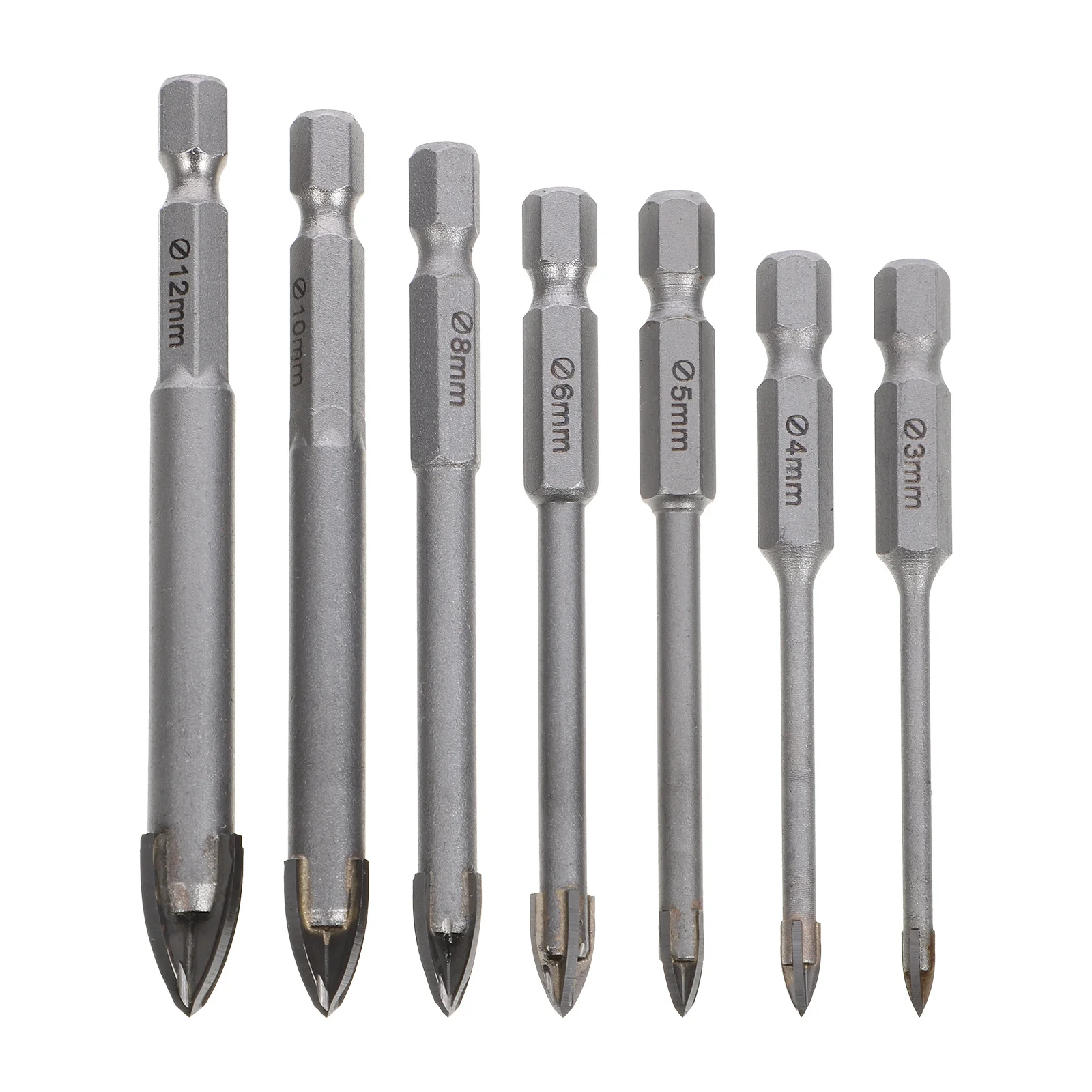 

7Pcs Cemented Carbide Drill Bits Triangle Cross Opening for Ceramic Tile Glass Concrete Brick Walls Tile Drill Bits