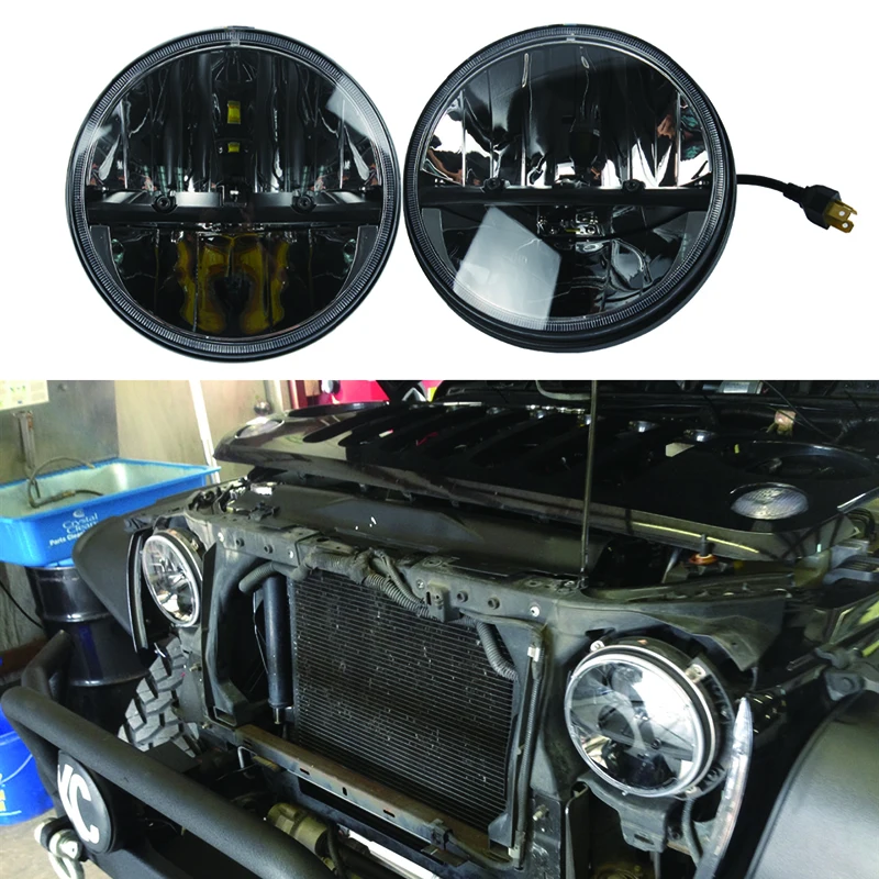 Lantsun J106 LED Headlight Aluminum Alloy 7-Inch Running Lights for Jeep for Wrangler JK07-17,1-Pair