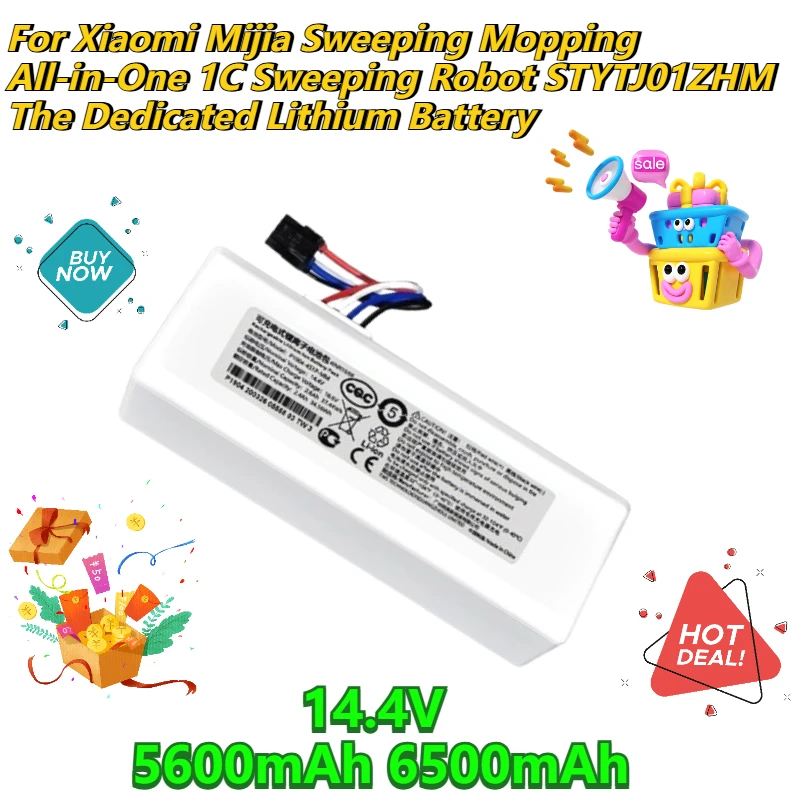 

14.4V 5600mAh 6500mAh for Xiaomi Mijia Sweeping Mopping All-in-One 1C Sweeping Robot STYTJ01ZHM The Dedicated Lithium Battery