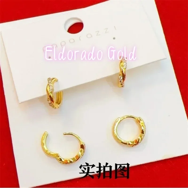 Eldorado Gold  Eldorado 2025 202518K Gold New Fashion Trend Circle Dot Drill Fried Dough Twists Earrings AU750 Lady Elegant Earr
