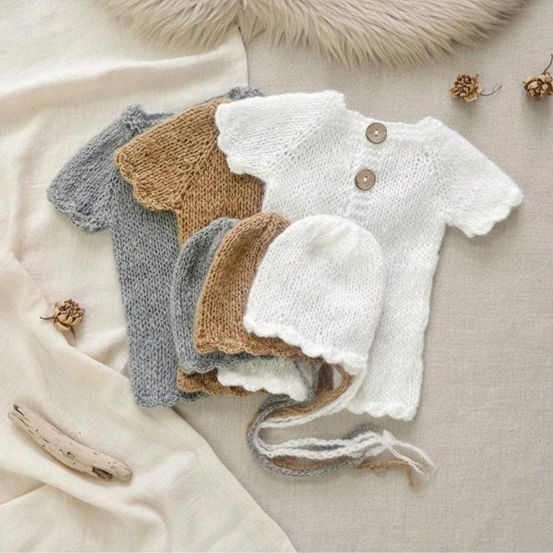 2 قطع اليدوية الكروشيه الطفل رومبير مع قبعة الوليد التصوير وتتسابق للجنسين اطلاق النار رومبير استحمام الطفل هدية التصوير الدعائم