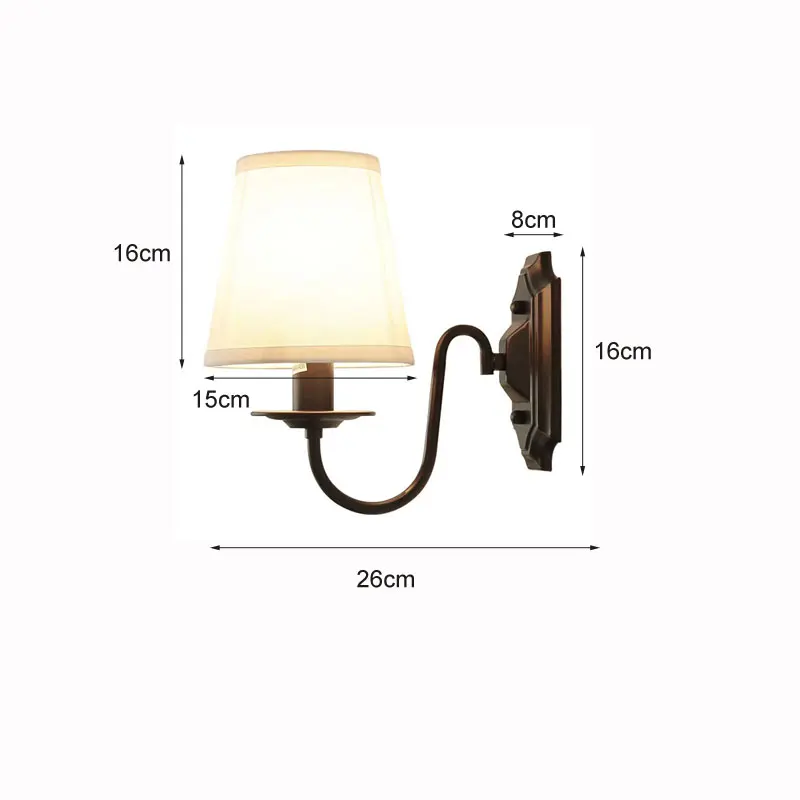 American Black Iron Wall Lamp American Rural Living Room Bedroom Bedside Hotel European Study E14 Fabric Wall Light Sconce