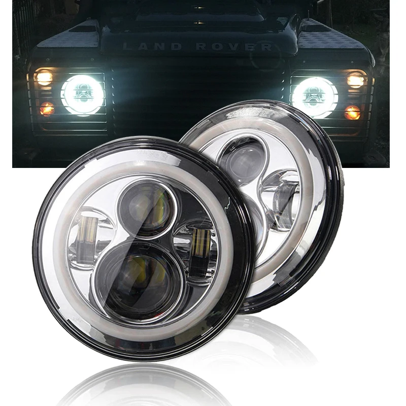 LED HeadLight Bulbs 7inch Round Motorcycle LED HeadLamp Angle Eyes 12V 24V Turn Signal for Lada Niva Urban Offroad 4x4