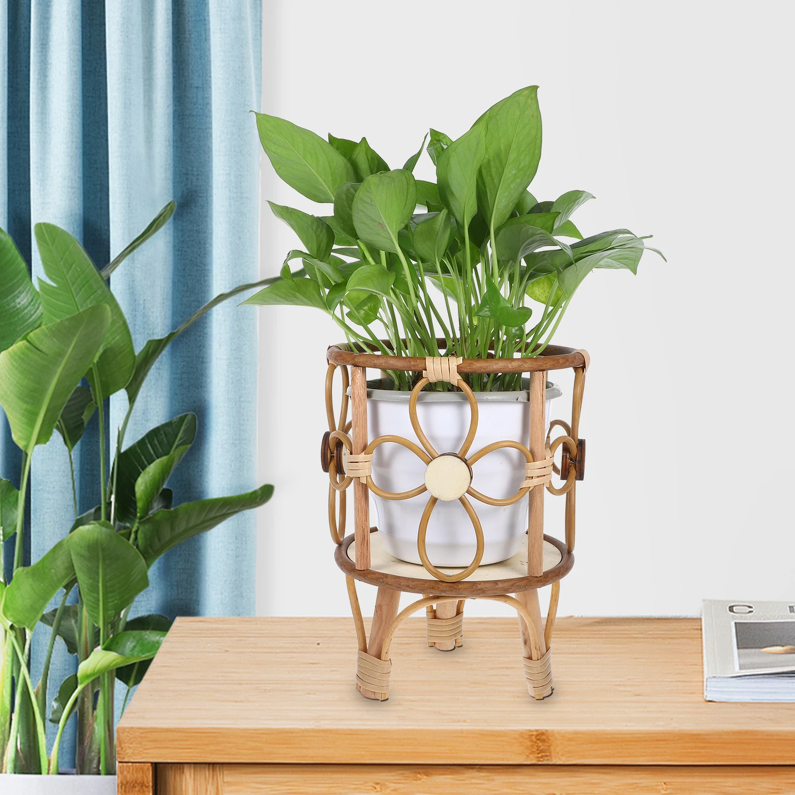 

European Style H woven Rattan Plant St for Indoor Outdoor Decor Flower Pot Holder Balcony Vase St Succulent Shelf Farmhouse