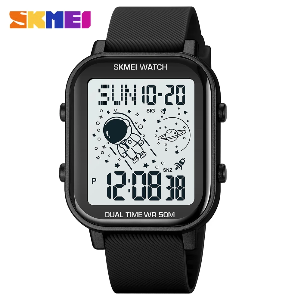 

SKMEI Astronaut Creative Electronic Watches for Men Fashion Square Silicone Strap Led Digital Watch Waterproof Male Wristwatch