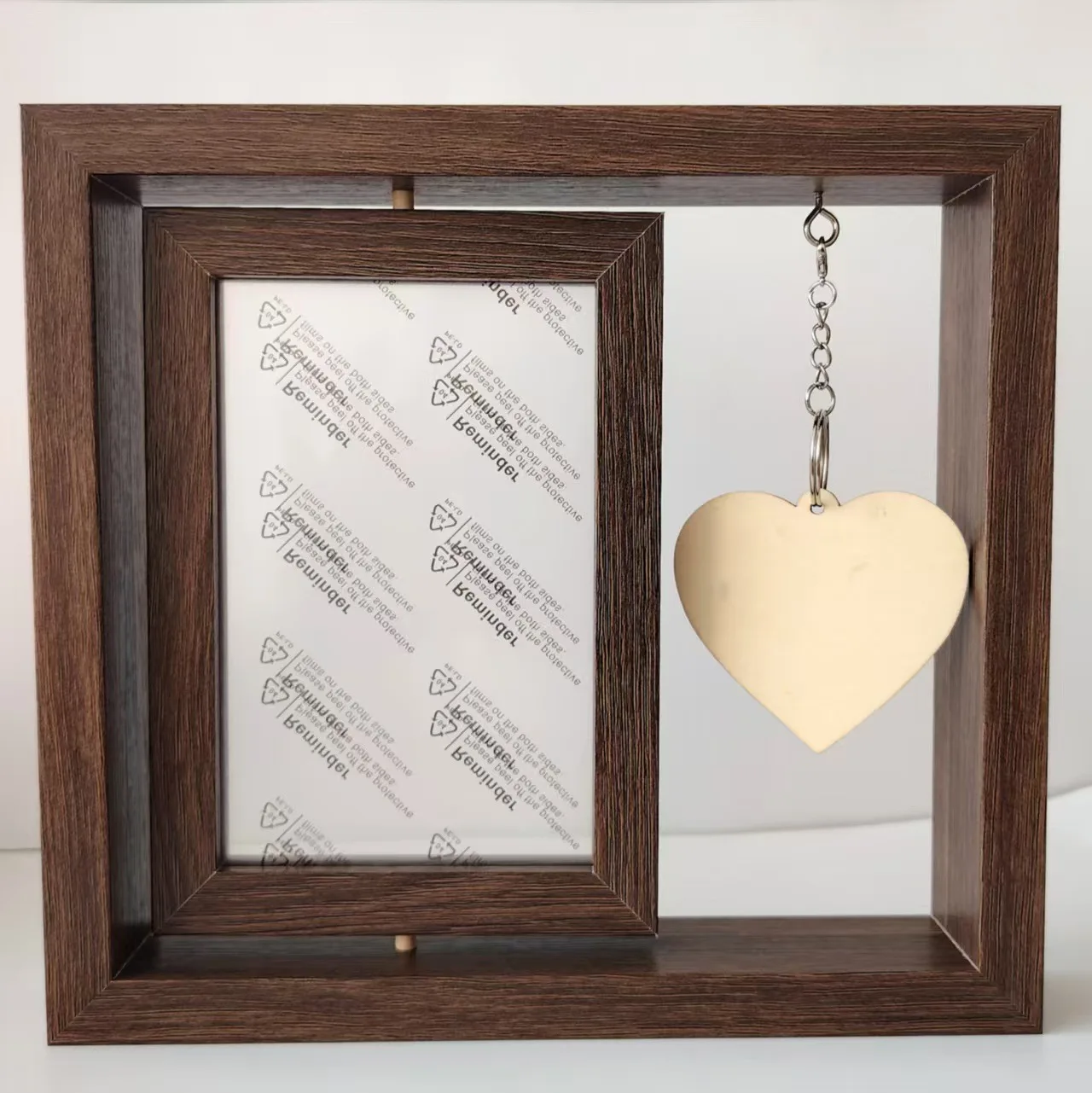 Retro Dark Brown Wooden Double-Sided Rotating Photo Frame, 6 & 7 Inch Picture Display Stand, Festival Decorative Frame