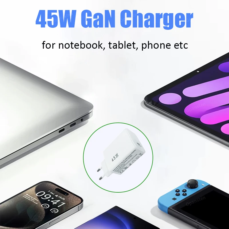 EU/US/UK Plug 45W GaN USB C Charger Type C Fast Charging Travel Wall Charger For iPhone 17 MacBook Notebook iPad Samsung Xiaomi