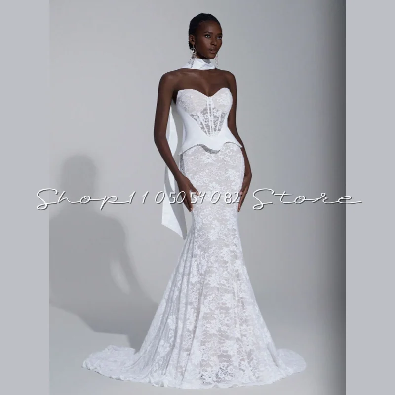 Lace Charming Strapless Wedding Dresses Sweetheart Neck Women's Bridal Fishtail Strapless Lace Corset Wedding Dress Customized