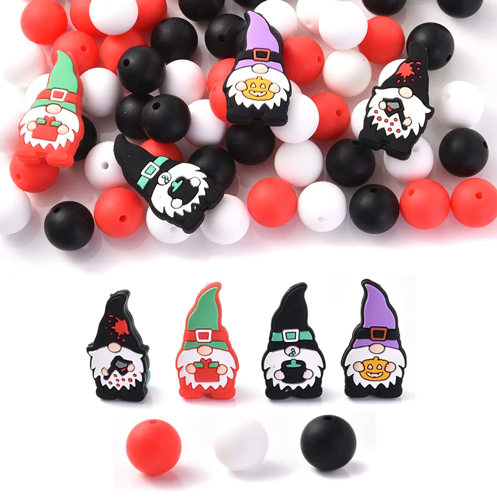 

40-компонентный костюм из силиконовых бусин, разноцветные круглые бусины с мультяшным гномом, комбинированный браслет ручной работы для пожилых людей, брелок для ключей