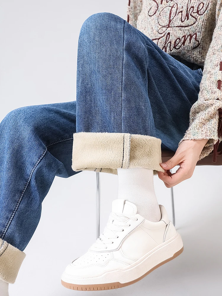

High Waist Slimming Stretchy Light Blue Retro Women's Jeans Straight Leg Versatile Fall Winter Cotton Polyester Spandex Blend