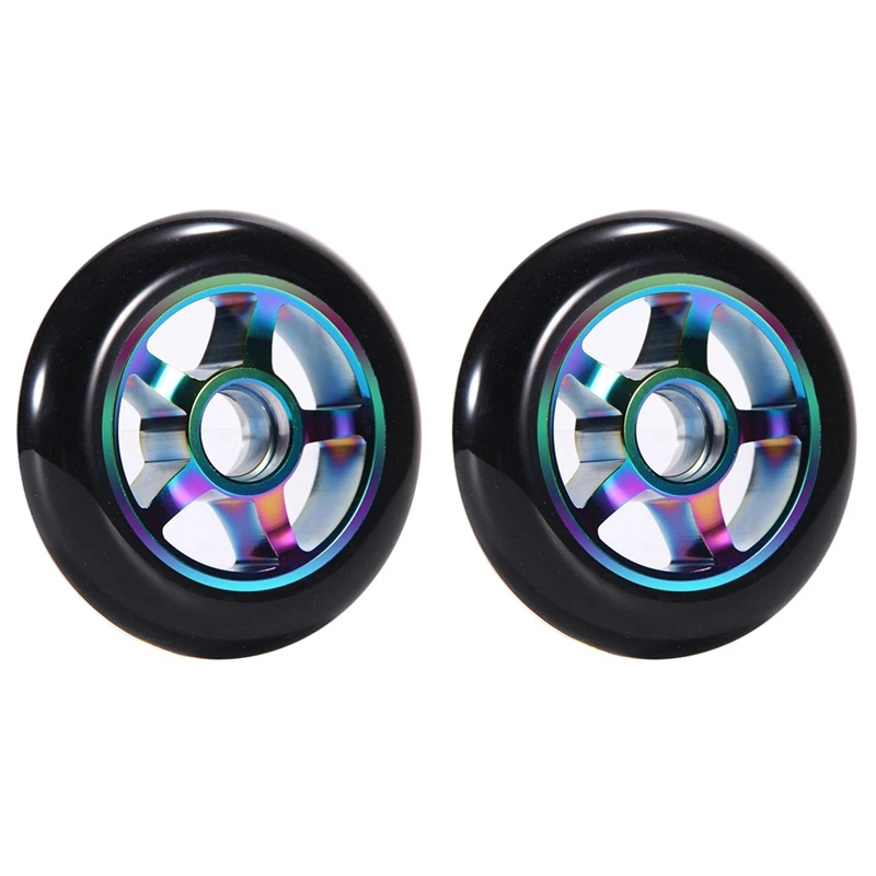 Quality 2 Pcs Children's Scooter Accessories Colorful 110X24 Extreme Car Aluminum Wheels Stunt Scooter Pu Wheels With Bearings