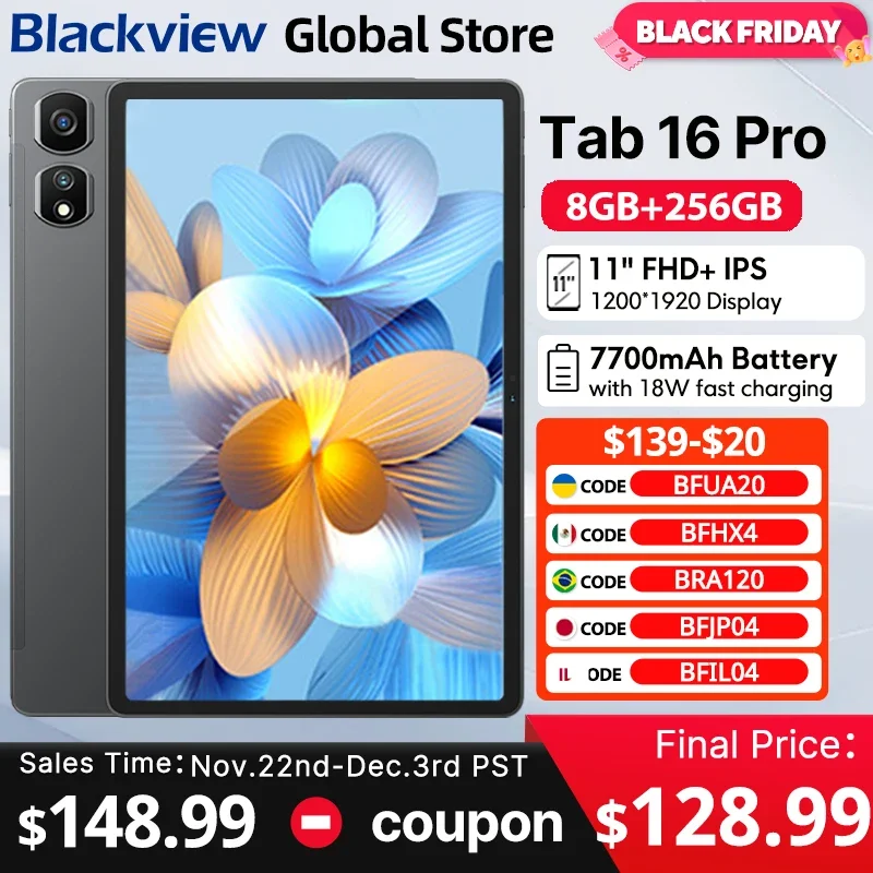 【Wereldpremière】2024 Blackview Tab 16 Pro Tablet 8GB+256GB 11'' FHD+ Display Android 14 Widevine L1 7700 mAh Batterijpad