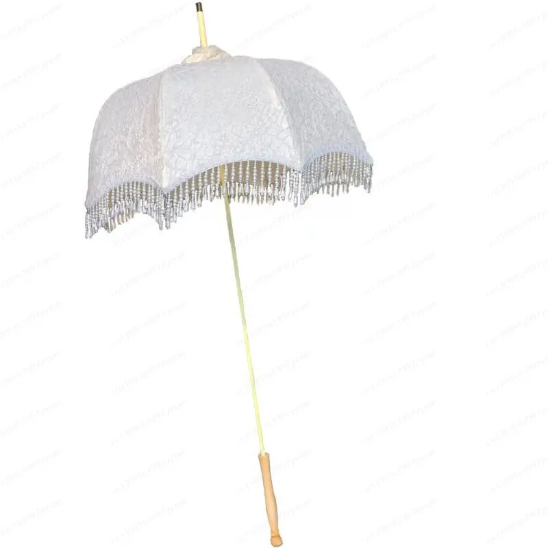 Vintage Lace Pearl Tassel Antique French Small Ocean Umbrella Victoria Lolita European Photography