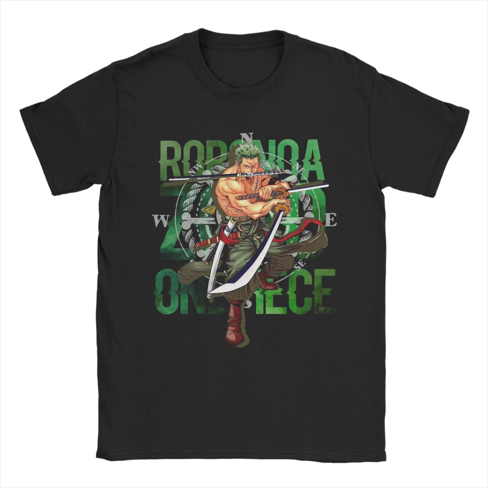 Camiseta Unissex Roronoa Zoro Estilo Três Espadas One Piece Algodão Manga Curta Gola Redonda Plus Size