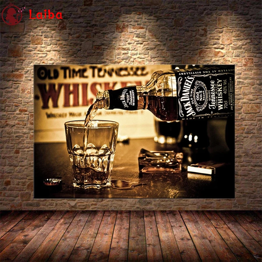 Peinture diamant 5D pour couture, mosaïque strass, whisky et boisson, point de croix, broderie, art moderne, bricolage artisanat