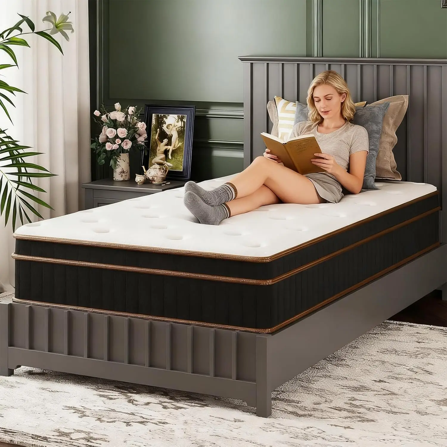 مرتبة مزدوجة للأطفال مقاس 10 بوصات، هجينة من الفوم الذاكر في صندوق، مع نوابض جيبية ملفوفة بشكل فردي لعزل الحركة